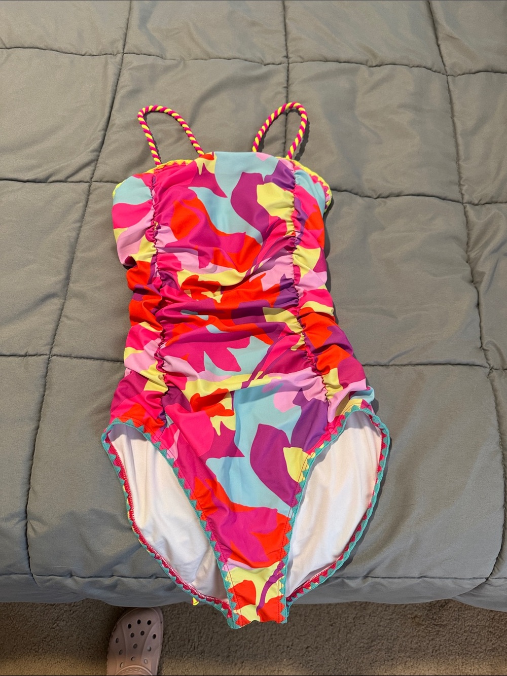 One-Piece Swimsuit in Bright Pink Multi-Color Print